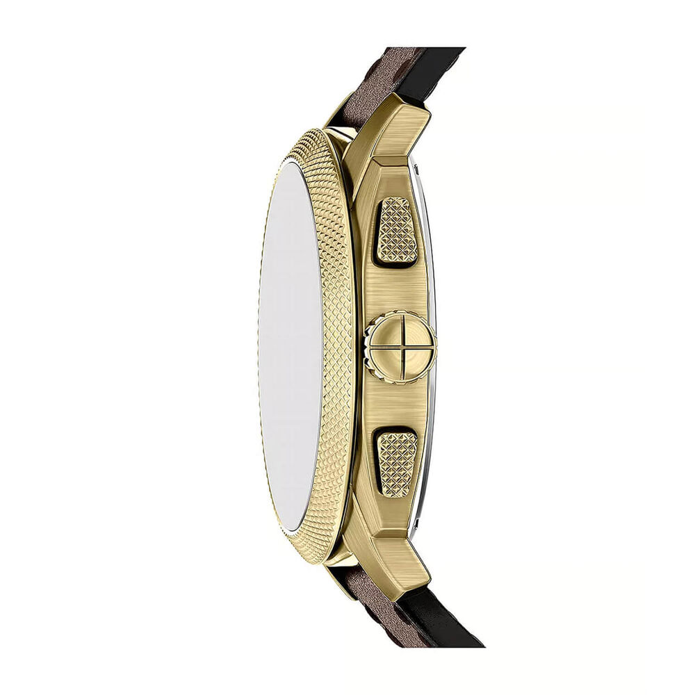 Fossil Machine 44mm Brown Dial Gold Tone Case Brown Leather Strap Watch