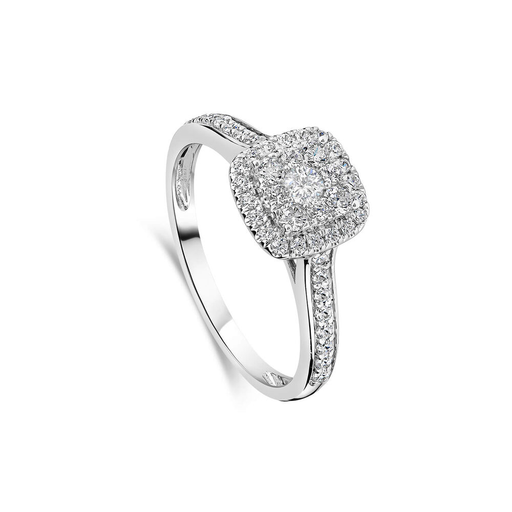 18ct White Gold Tulip Setting Diamond Square Halo Stone Shoulders 0.50 Carat Diamond Ring image number 0