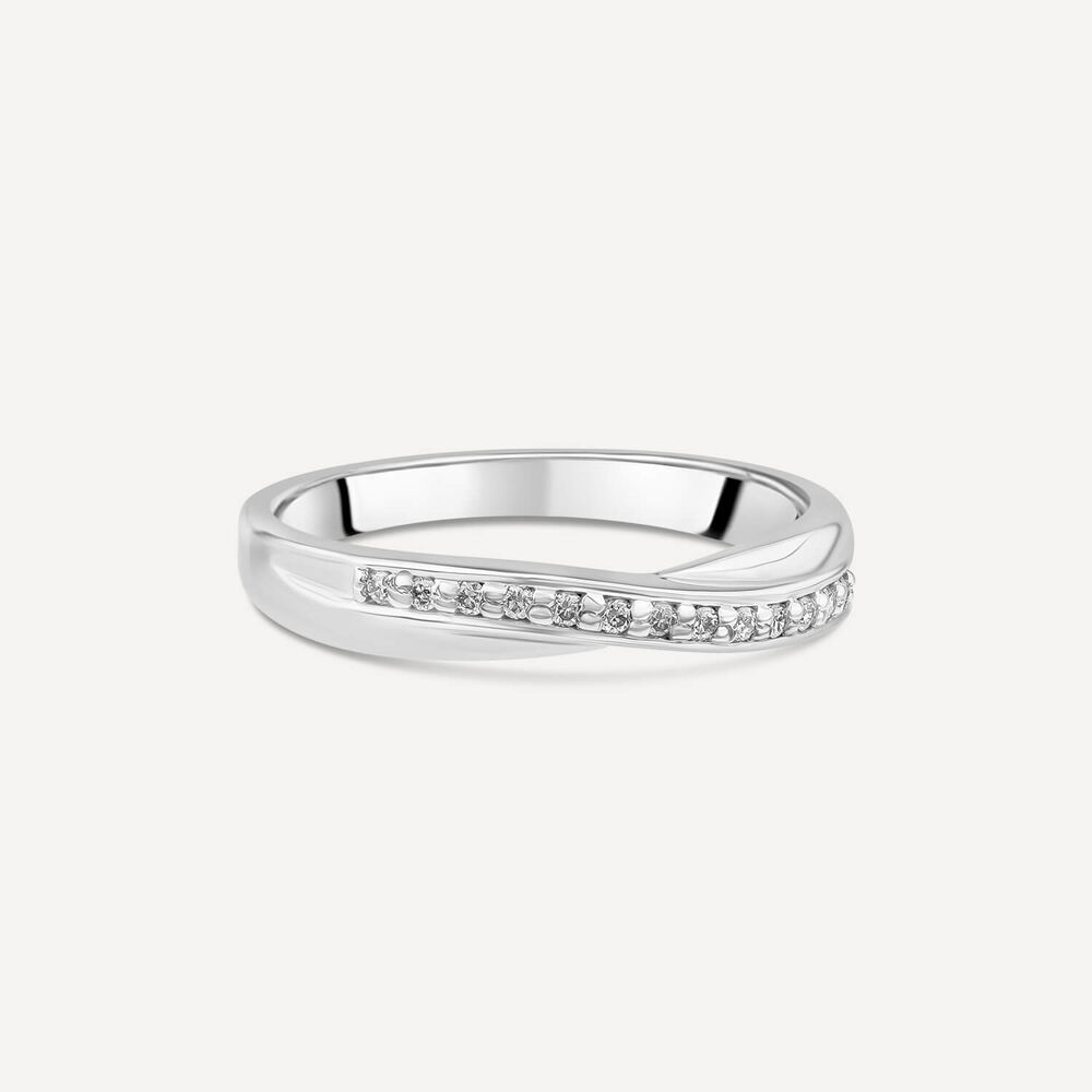 18ct White Gold Curved Shaped 0.08ct Diamond Wedding Ring image number 2