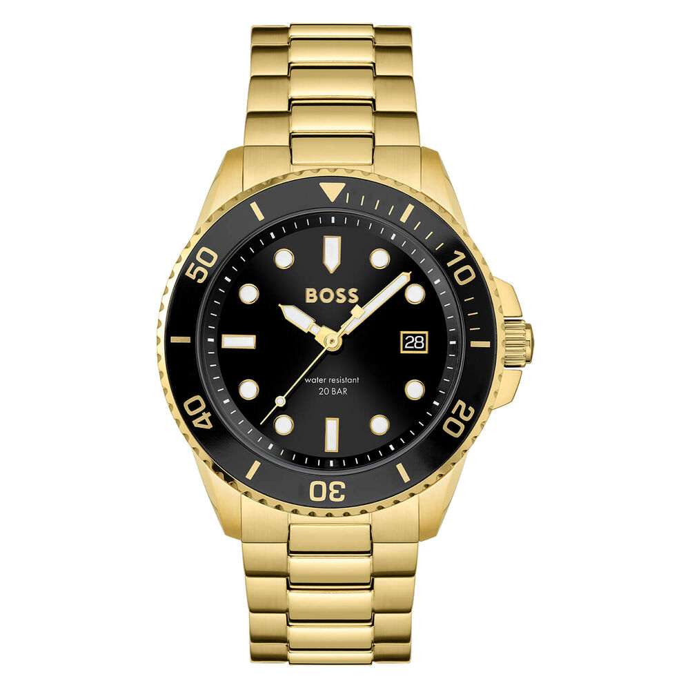 BOSS Ace 43mm Quartz Black Dial Yellow Gold IP Case Bracelet Watch