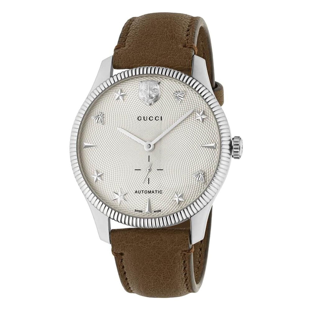 Gucci G-Timeless 40mm Automatic White Dial Brown Strap Watch