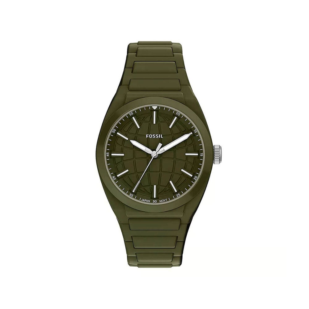 Fossil Everett 42mm Olive Green Dial & Silicone Strap Watch