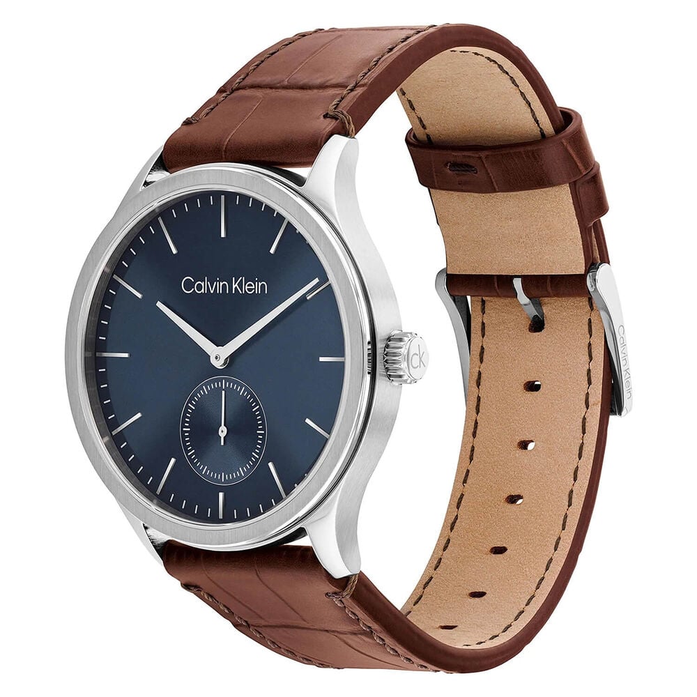 Calvin Klein Tailored 42mm Navy Blue Dial Brown Leather Strap Watch