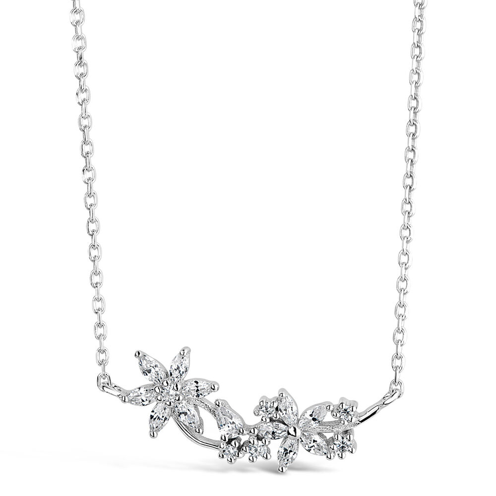 Sterling Silver Cubic Zirconia Marquise Flower Necklet image number 0