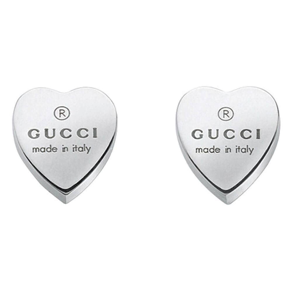Sterling Silver Gucci Trademark Heart Stud Earrings