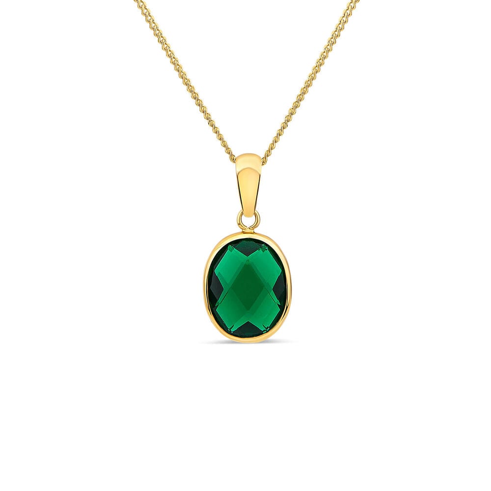 9ct Yellow Gold Green Oval Cubic Zirconia Pendant