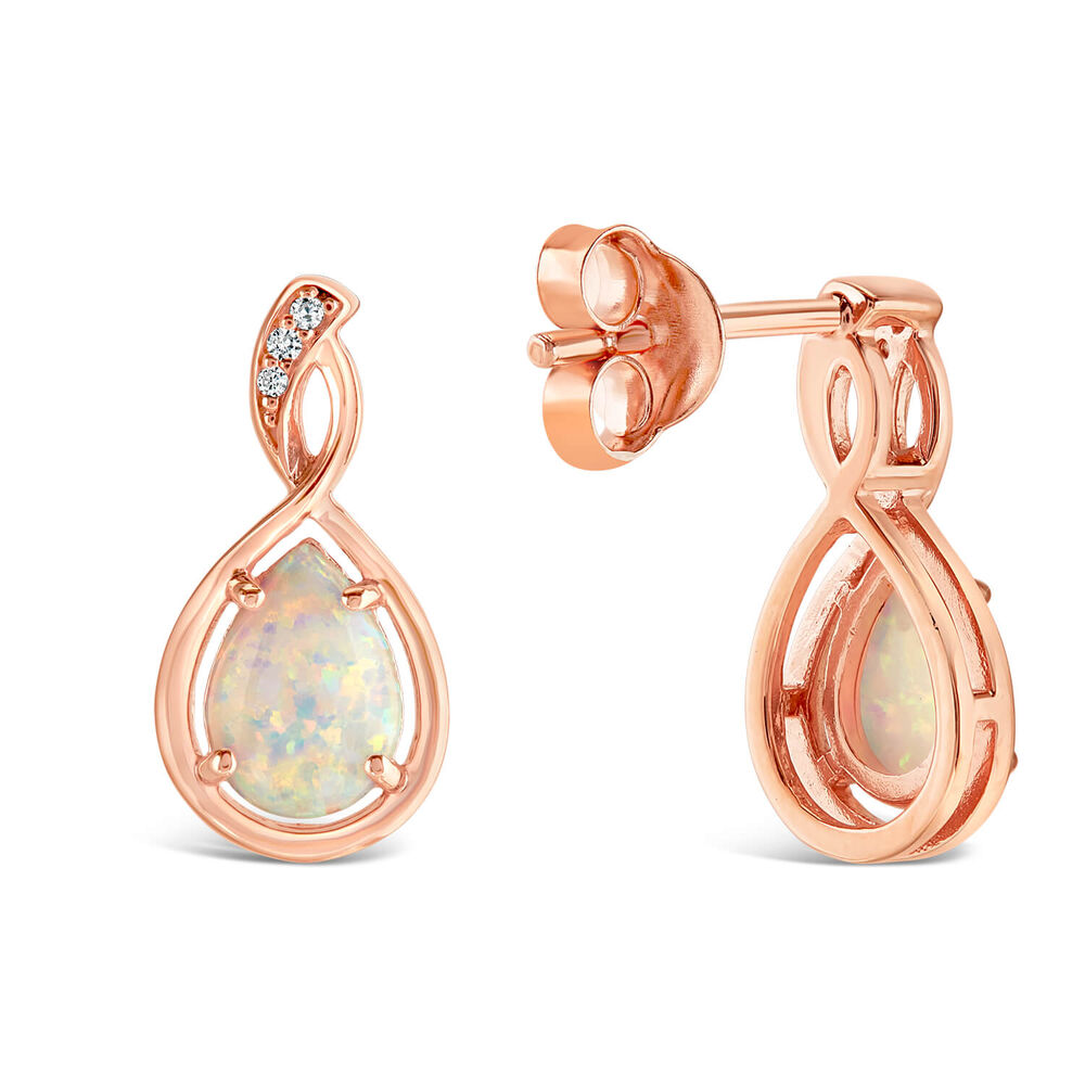9ct Rose Gold Pear Opal Twist Diamond Top Stud Earrings image number 4