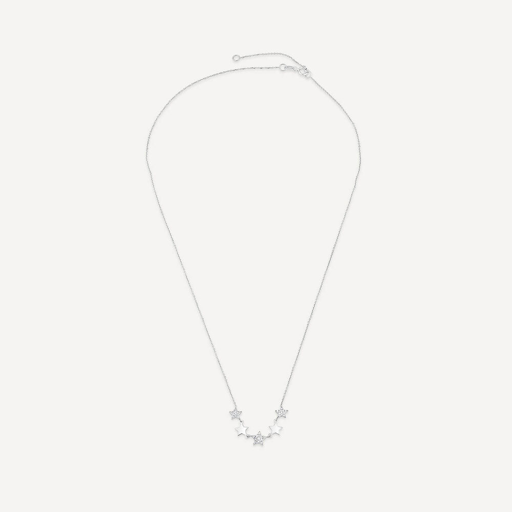 9ct White Gold Polished & Cubic Zirconia Stars Hammock Necklet image number 2