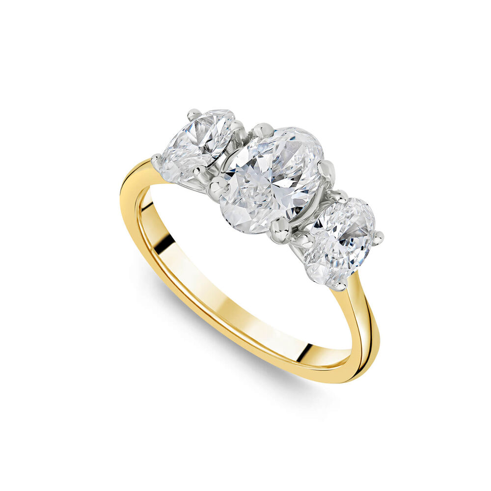 Born 18ct Yellow Gold 2ct Lab Grown 3 Stone Oval Diamond Ring