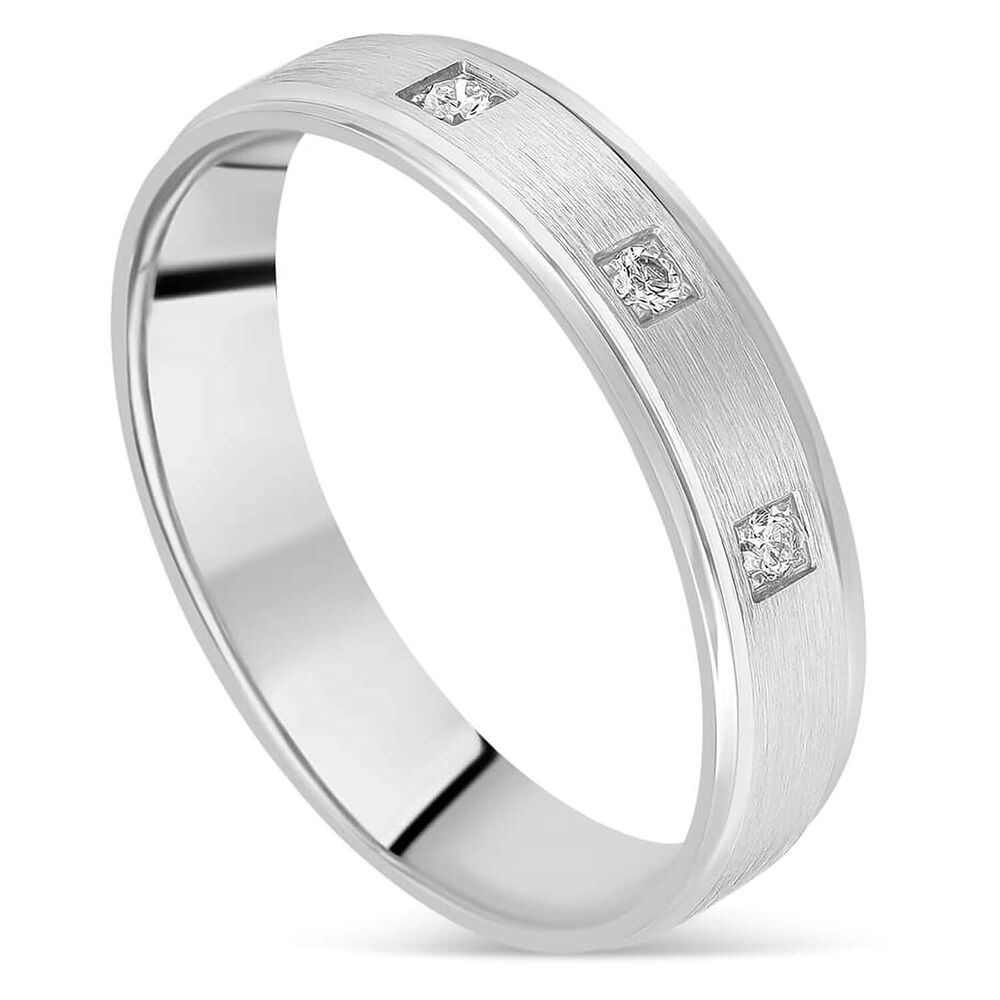 Platinum 0.08ct Diamond 3 Stone Matte Mens Wedding Ring