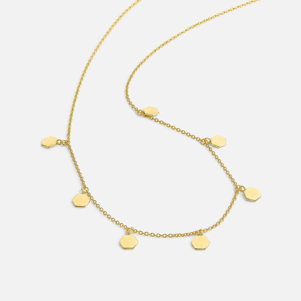 Yellow Gold Plated Sterling Silver Matt Hexagon Disc Necklet