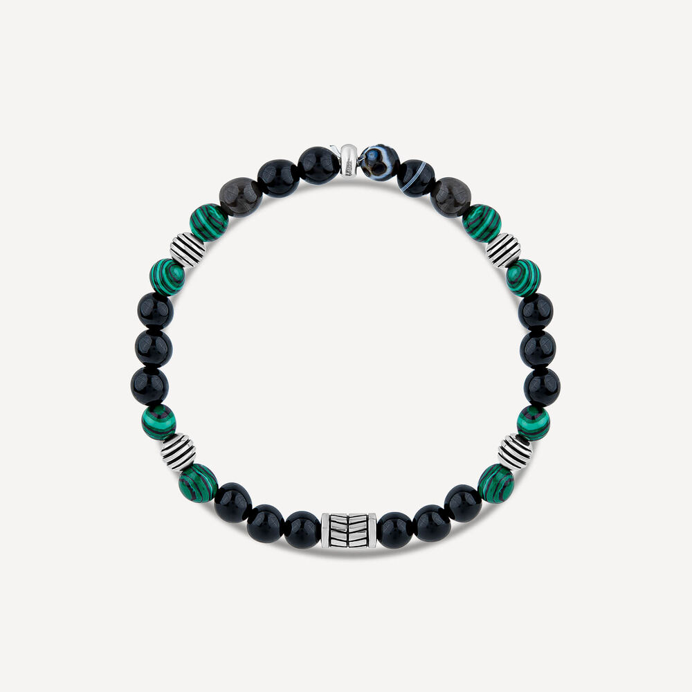 Gents Malachite/Tiger- Eye Agate Bead Bracelet image number 4