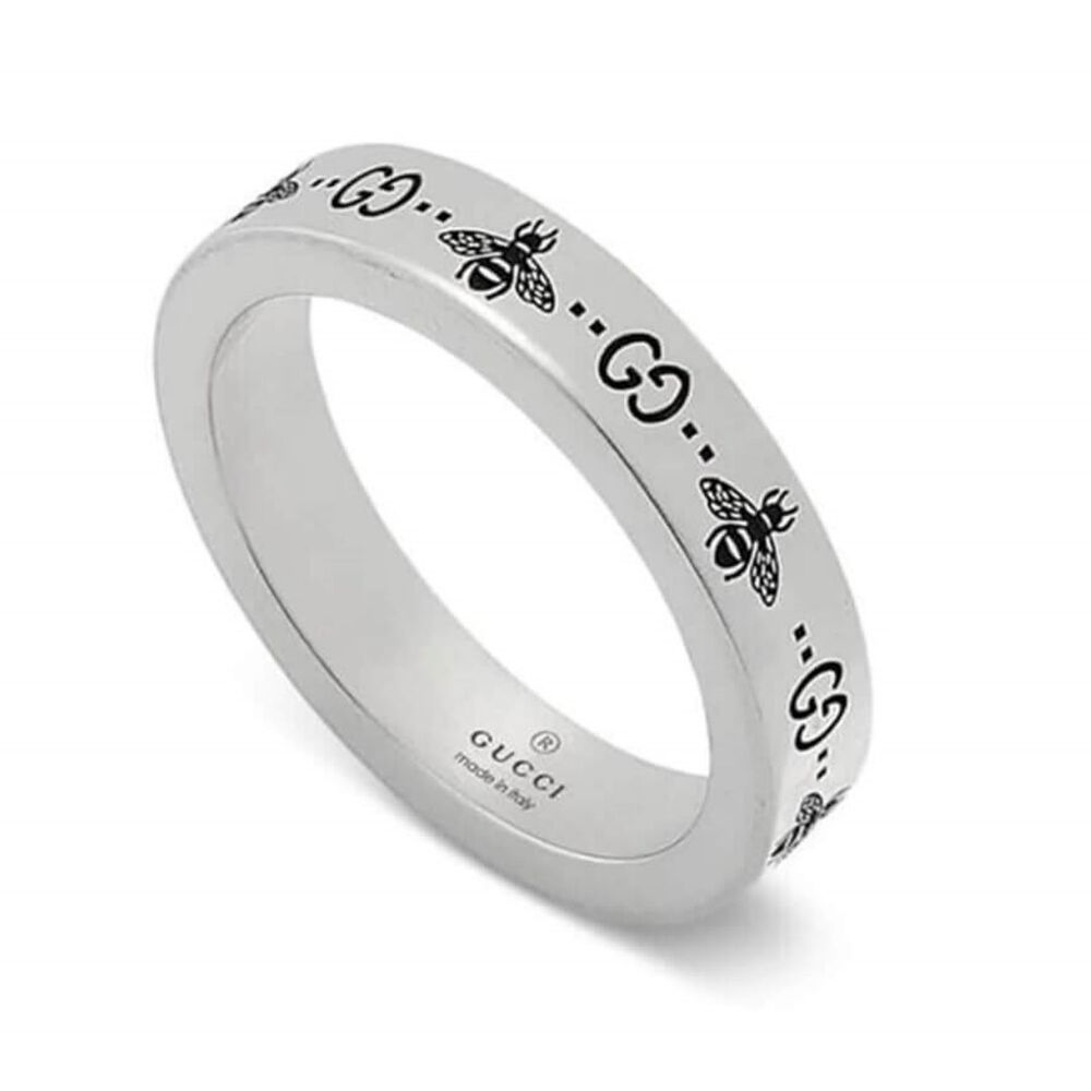 Gucci Signature Silver Bee Motif 4mm Ring (Size 12)