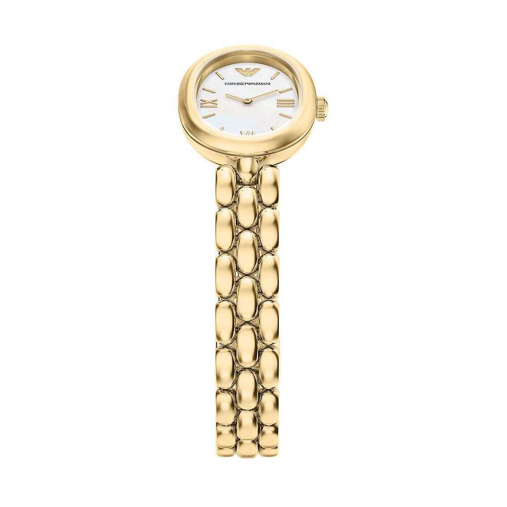 Emporio Armani Sinfonia 22x28mm Mother of Pearl Dial Yellow Gold Tone Steel Bracelet Watch