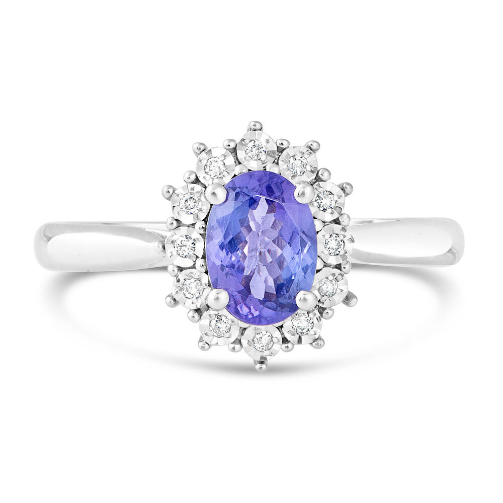 Ladies 9ct White Gold and Diamond Cluster Tanzanite Dress Ring image number 1