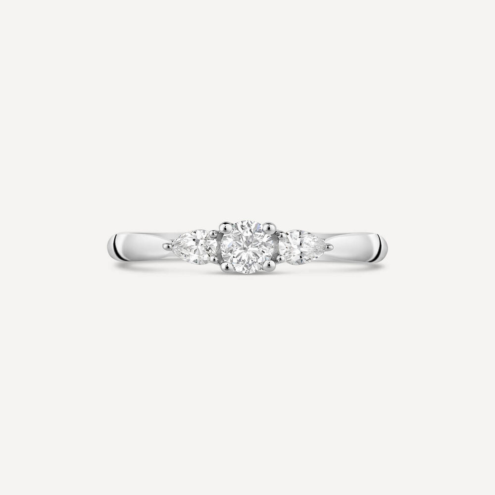 18ct White Gold Orchid Setting Three Stone Round 0.33ct Pear Diamond Ring