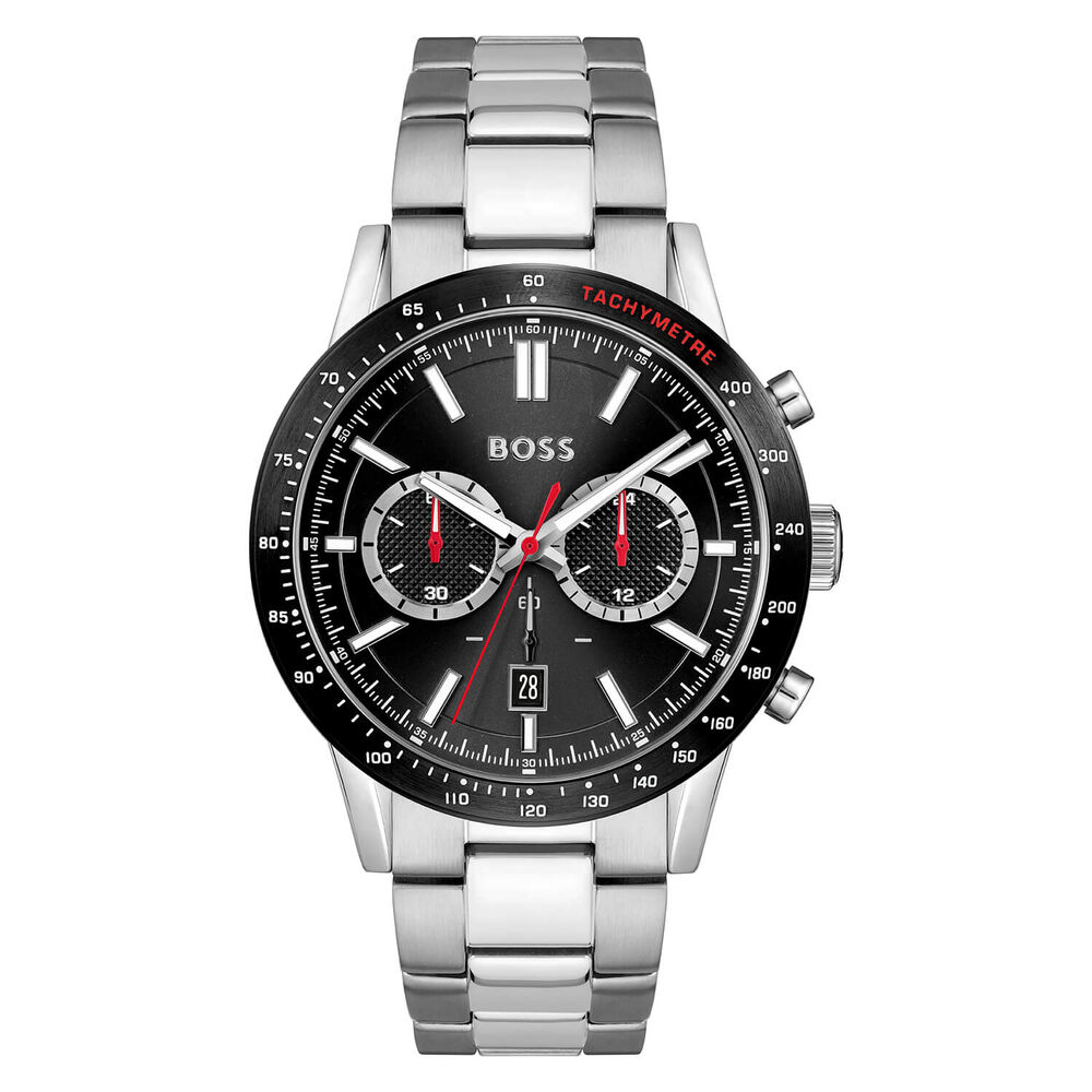 BOSS Allure Chronograph 44mm Quartz Black Dial Red Detail Steel Case Bracelet Watch
