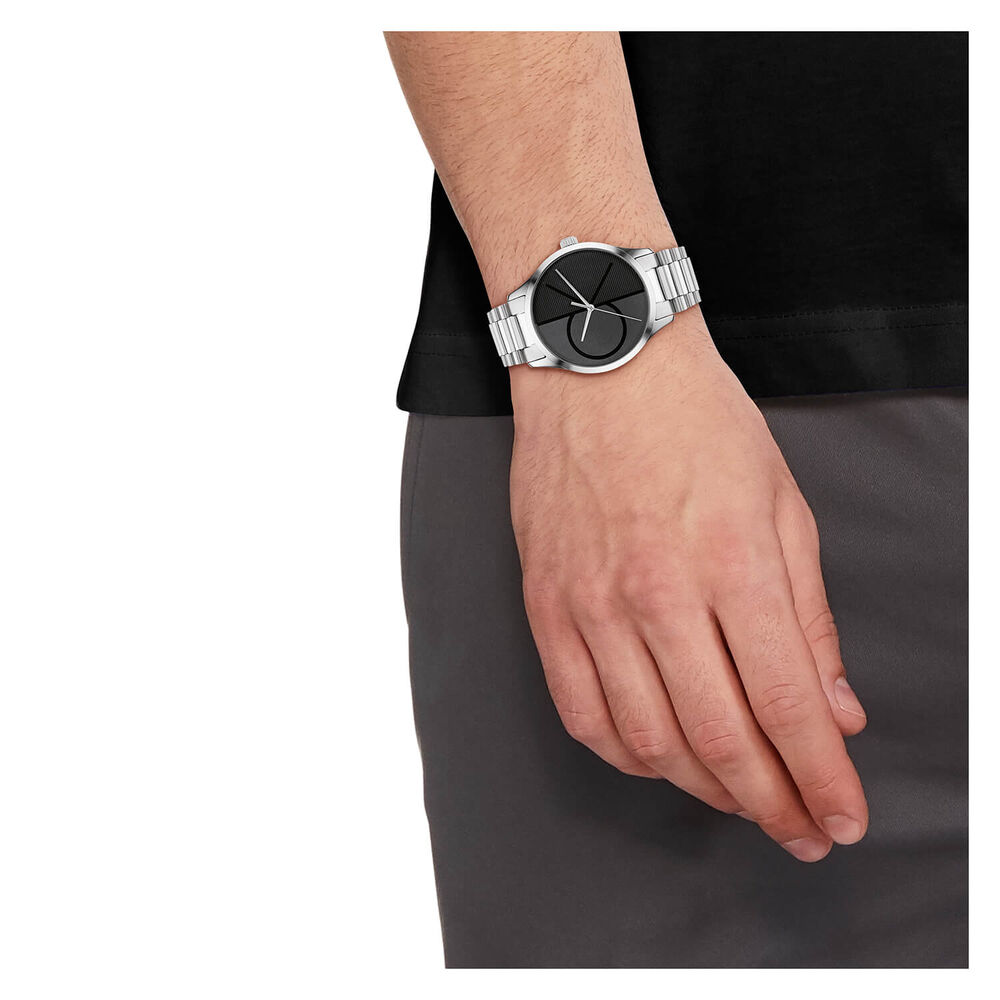 Calvin Klein Iconic 40mm Black Monogramed Dial Steel Bracelet Watch image number 3