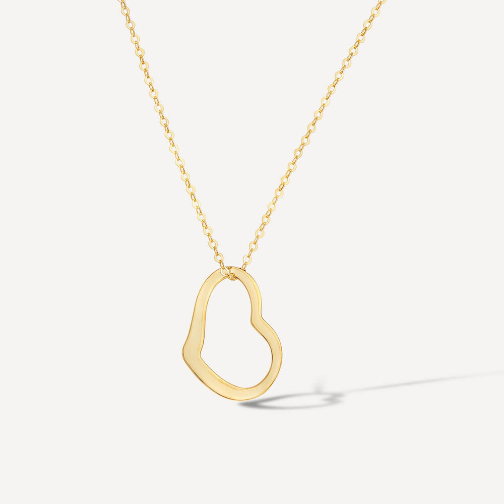 9ct Yellow Gold Open Dangling Heart Necklet image number 1