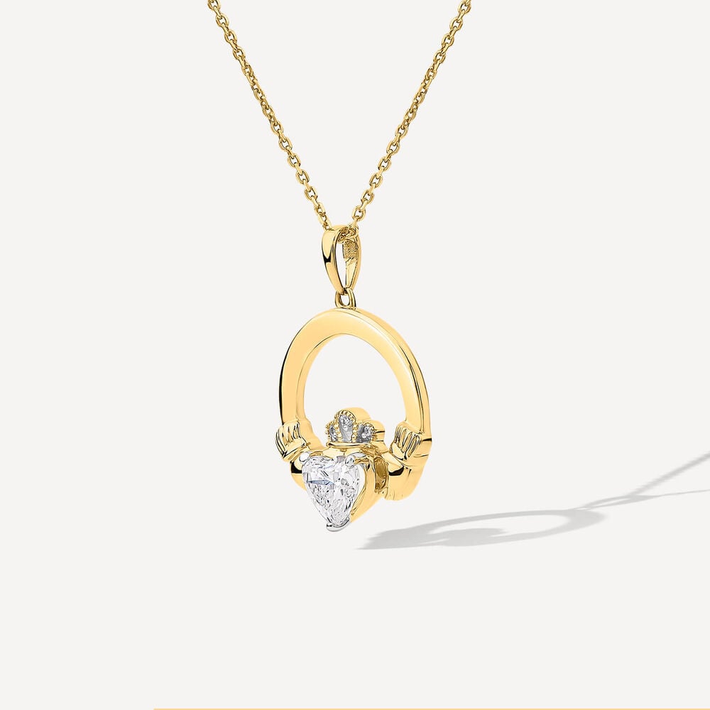 14ct Yellow Gold Lab Grown 0.75ct Diamond Claddagh Pendant