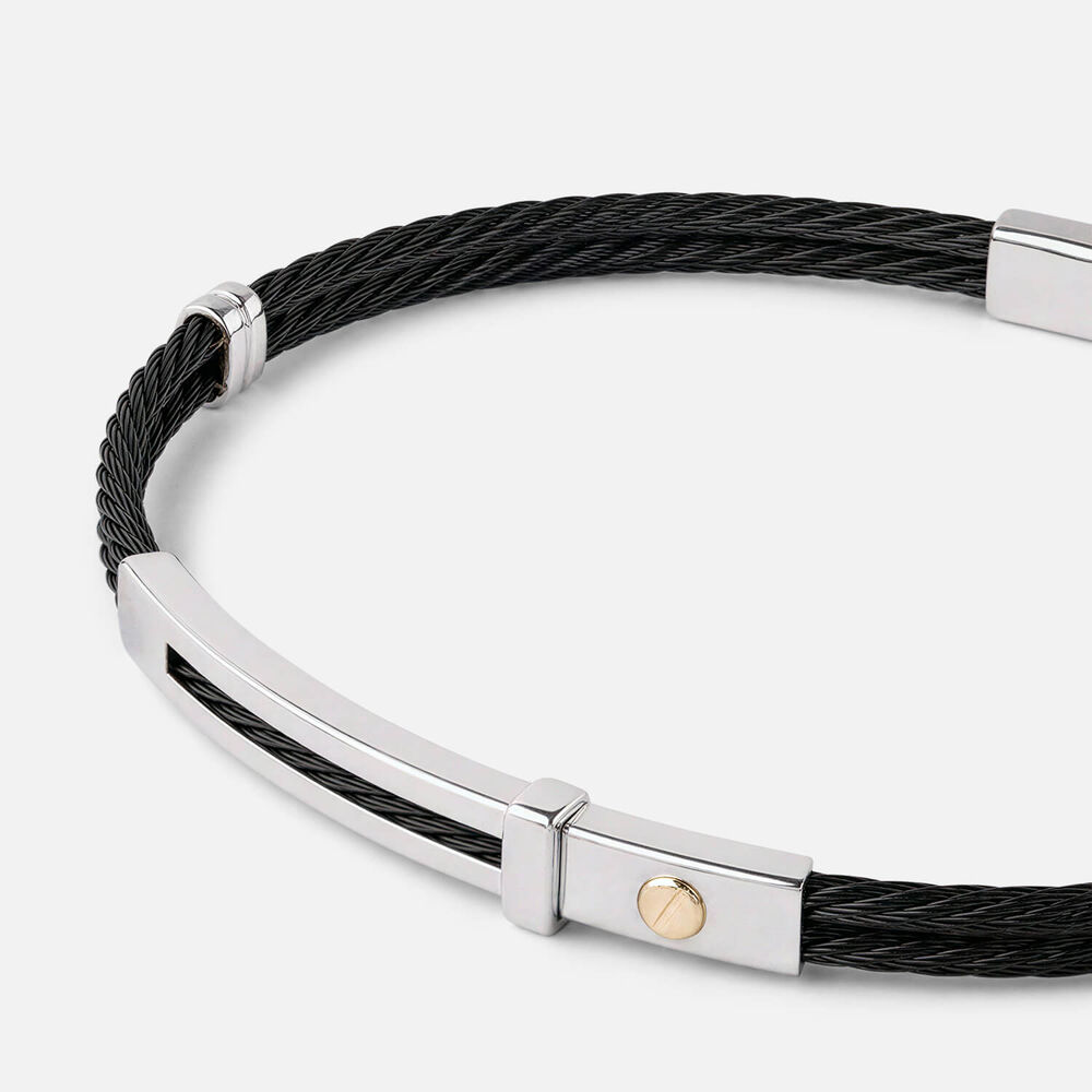 Stainless Steel Blue PVD Wire & 14ct Gold Accent Bracelet