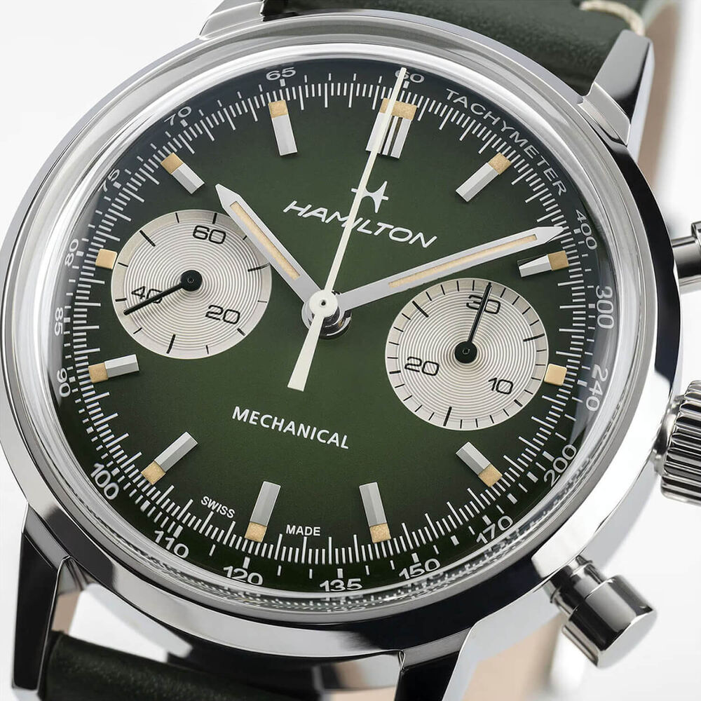 Hamilton American Classic 40mm Green Dial Green Leather Strap Chronograph Watch