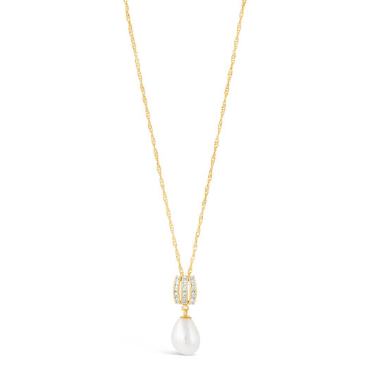 9ct Gold Freshwater Cultured Pearl and Cubic Zirconia Drop Pendant (Chain Included)