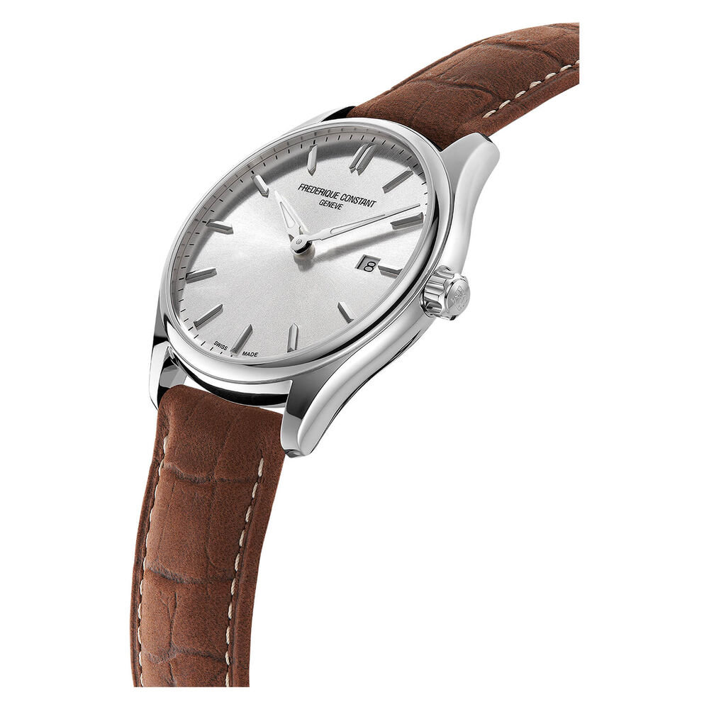 Frederique Constant Index Quartz Silver Dial Steel Case Brown Strap Watch image number 2