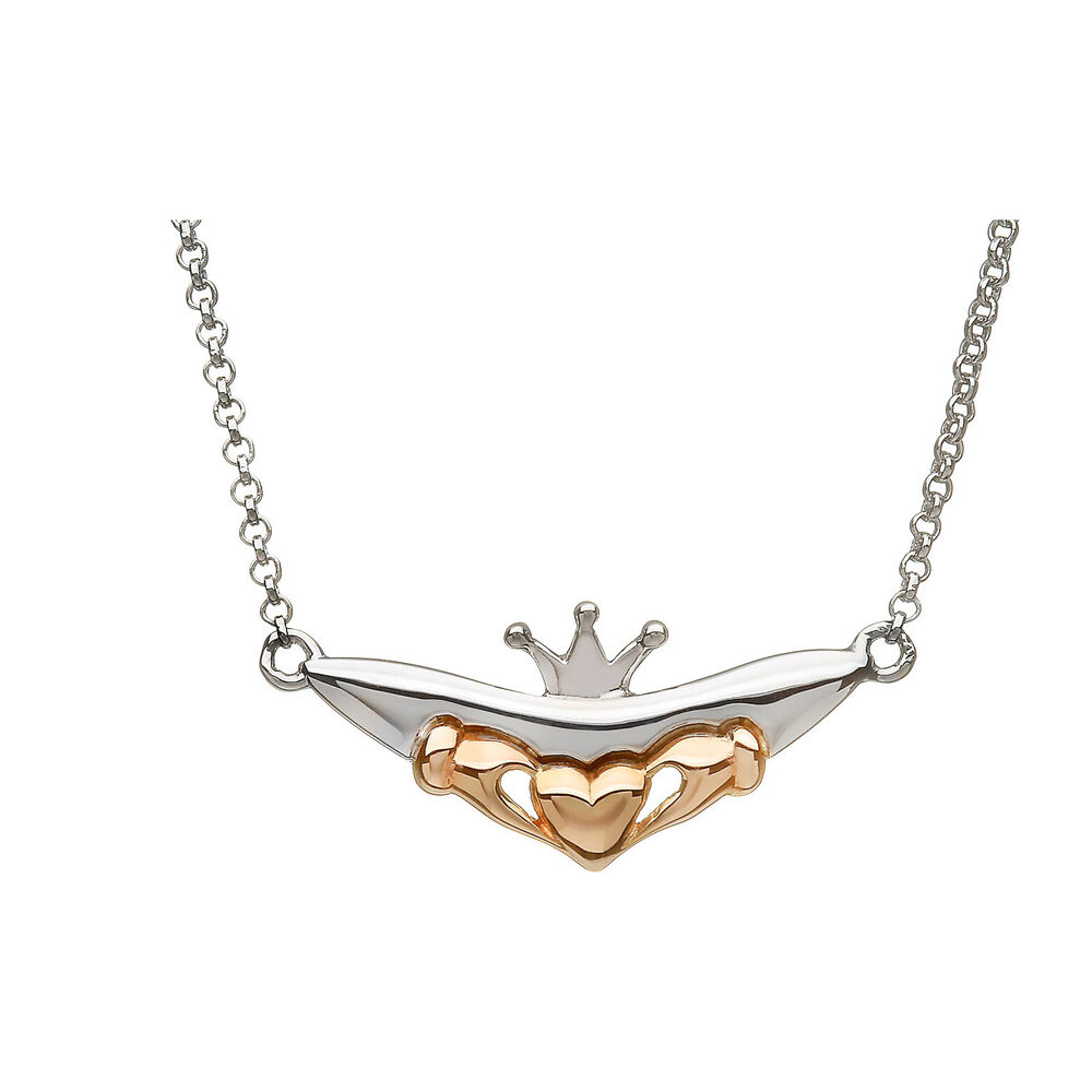 House of Lor 9ct Irish Rose Gold and Sterling Silver Claddagh Necklet