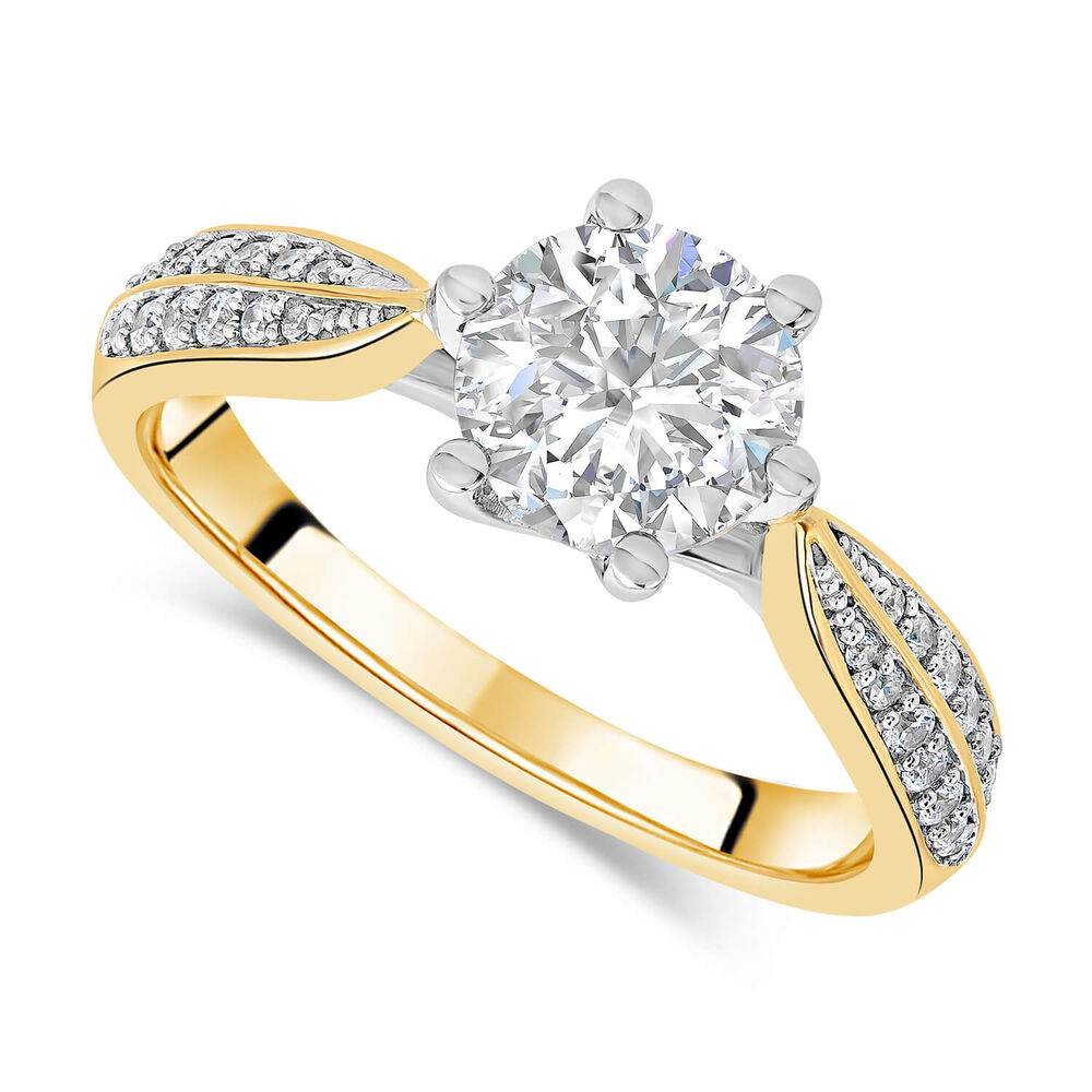 9ct Yellow Gold Cubic Zirconia Solitaire & Pavé Cubic Zirconia Dress Ring