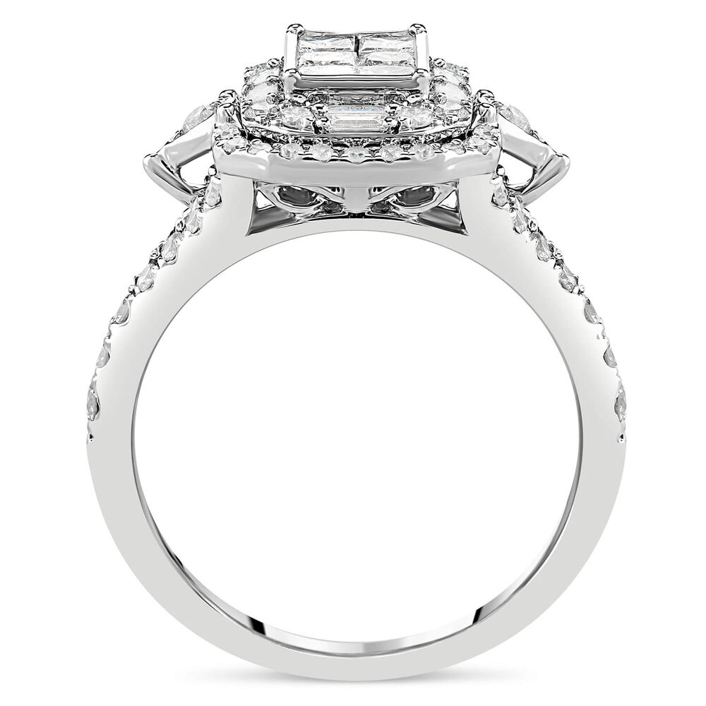 Kathy De Stafford 18ct White Gold 'Saffron' Rectangular Princess & Baguette Halo Shoulders Ring image number 2