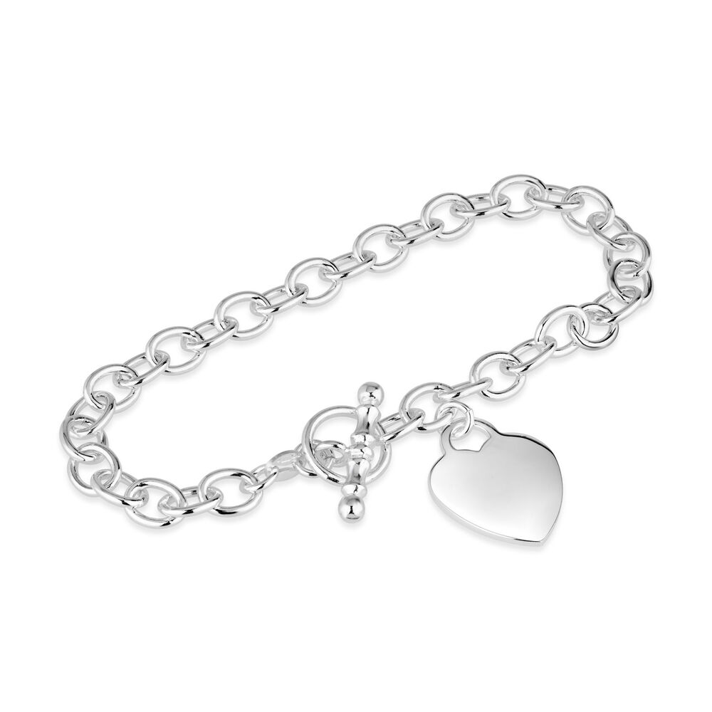 Sterling Silver Heart T-Bar Curb Chain Bracelet image number 1