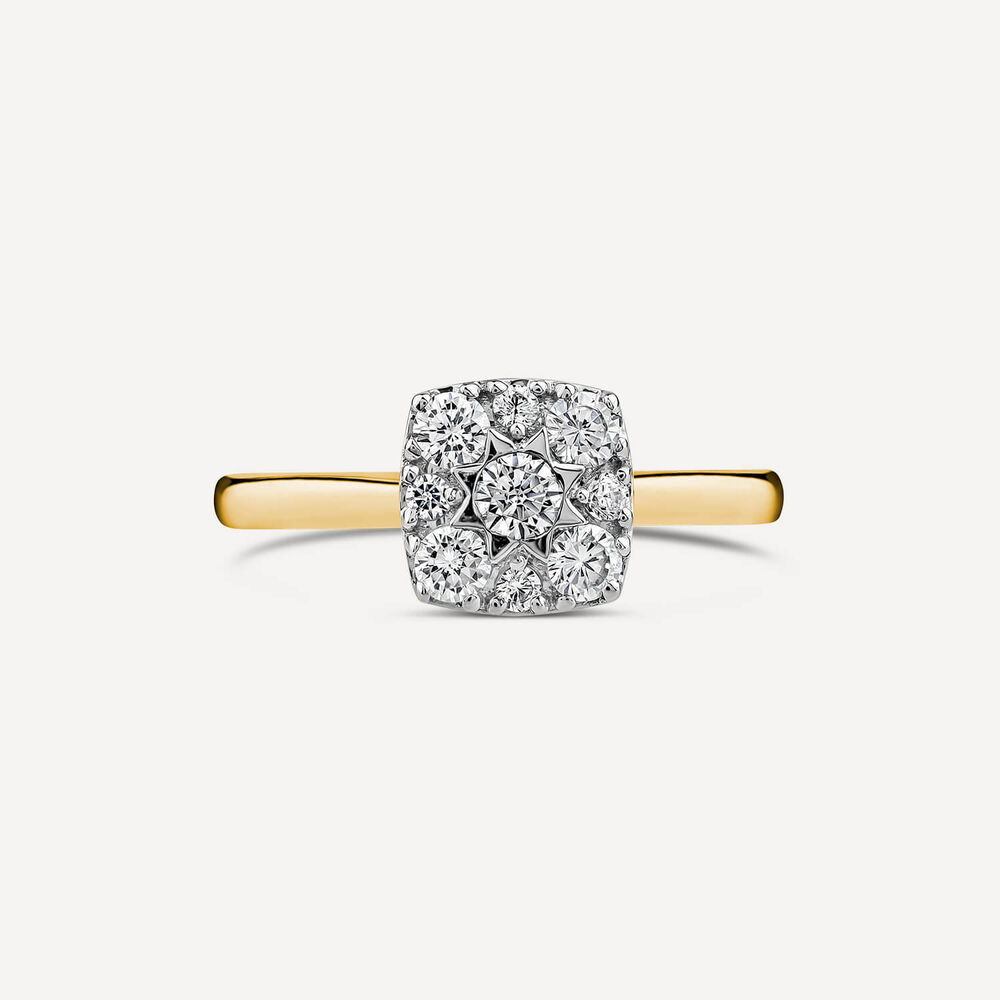9ct Yellow Gold 0.50ct Square Cluster Diamond Ring image number 1