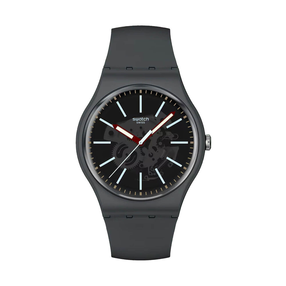 Swatch Coblestone Street 41mm Black Dial Silicone Strap Watch image number 0