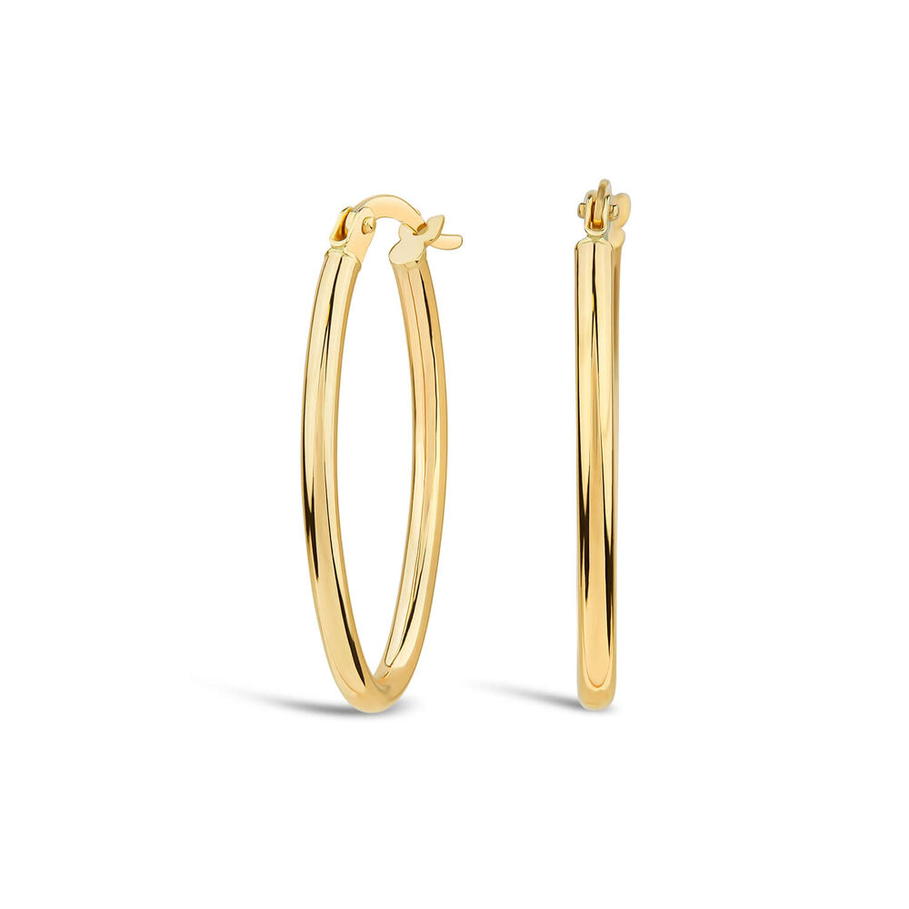 9ct Yellow Gold Polished Oval Hoop Earrings image number 0