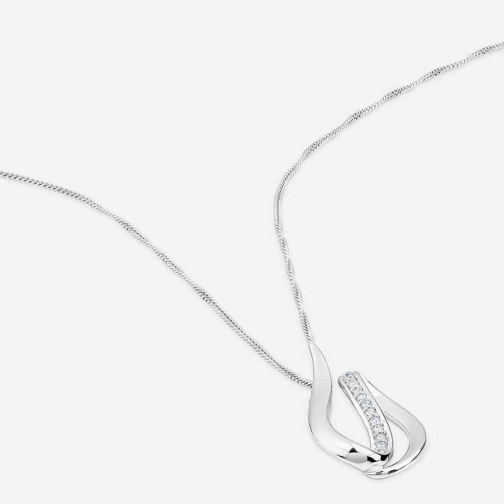 9ct White Gold 0.05ct Diamond Set Open Swirl Pendant image number 3