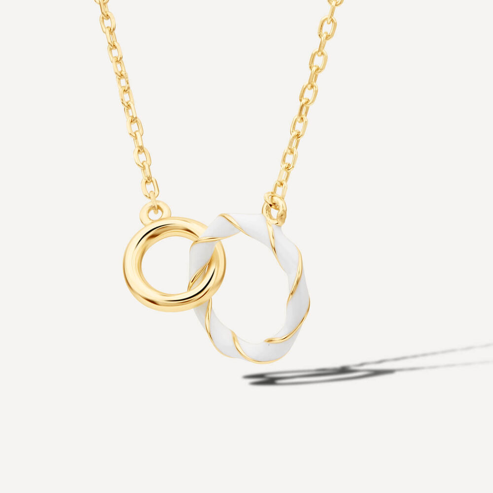 Silver & Yellow Gold Plated Double Circle White Enamel Necklet