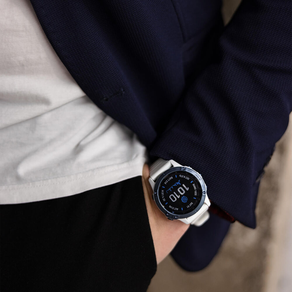 Garmin Fenix 6 Pro Solar Whitestone Silicone Strap Smartwatch image number 4