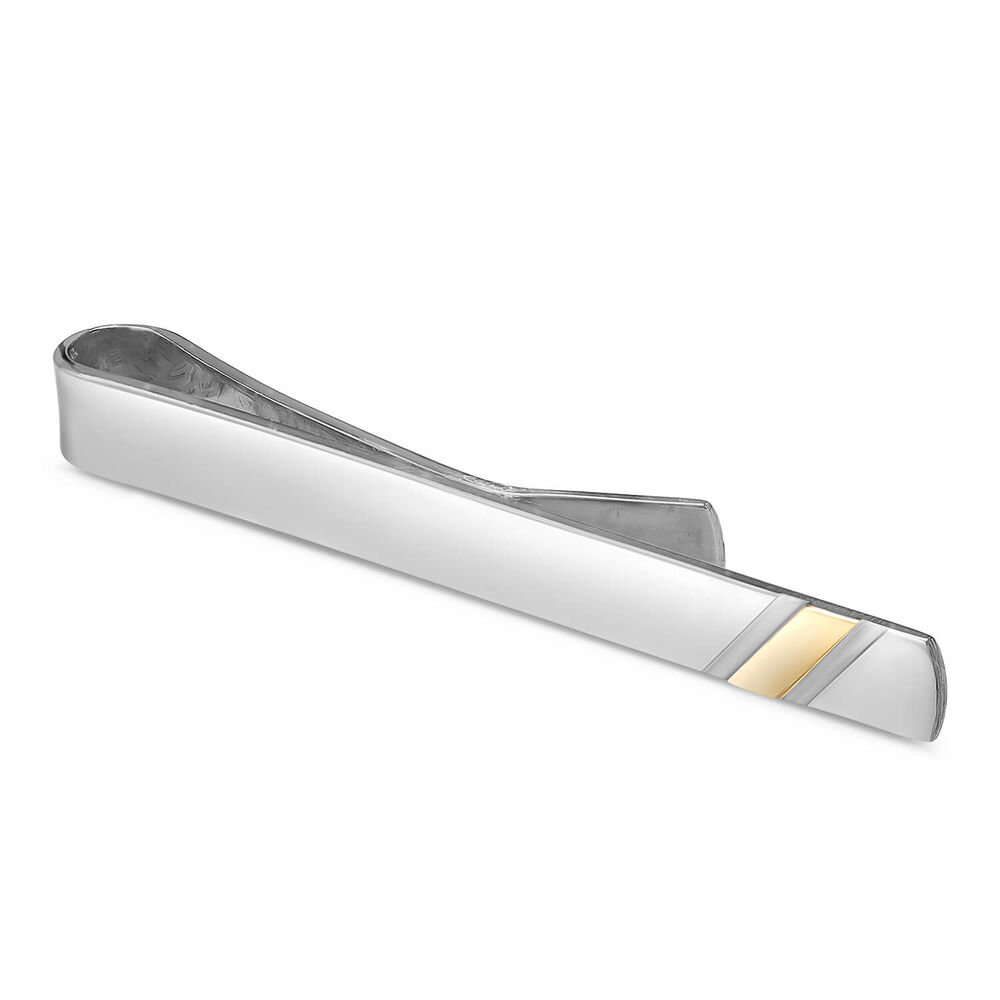 Sterling Silver 9ct Gold Strip Tie Bar image number 2