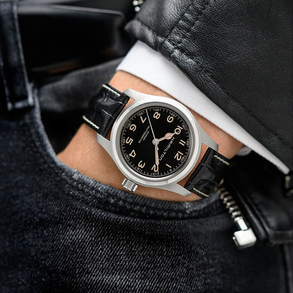 Hamilton Khaki Field Murph Auto 42mm Black Dial Leather Strap & Steel Bracelet Bundle Watch