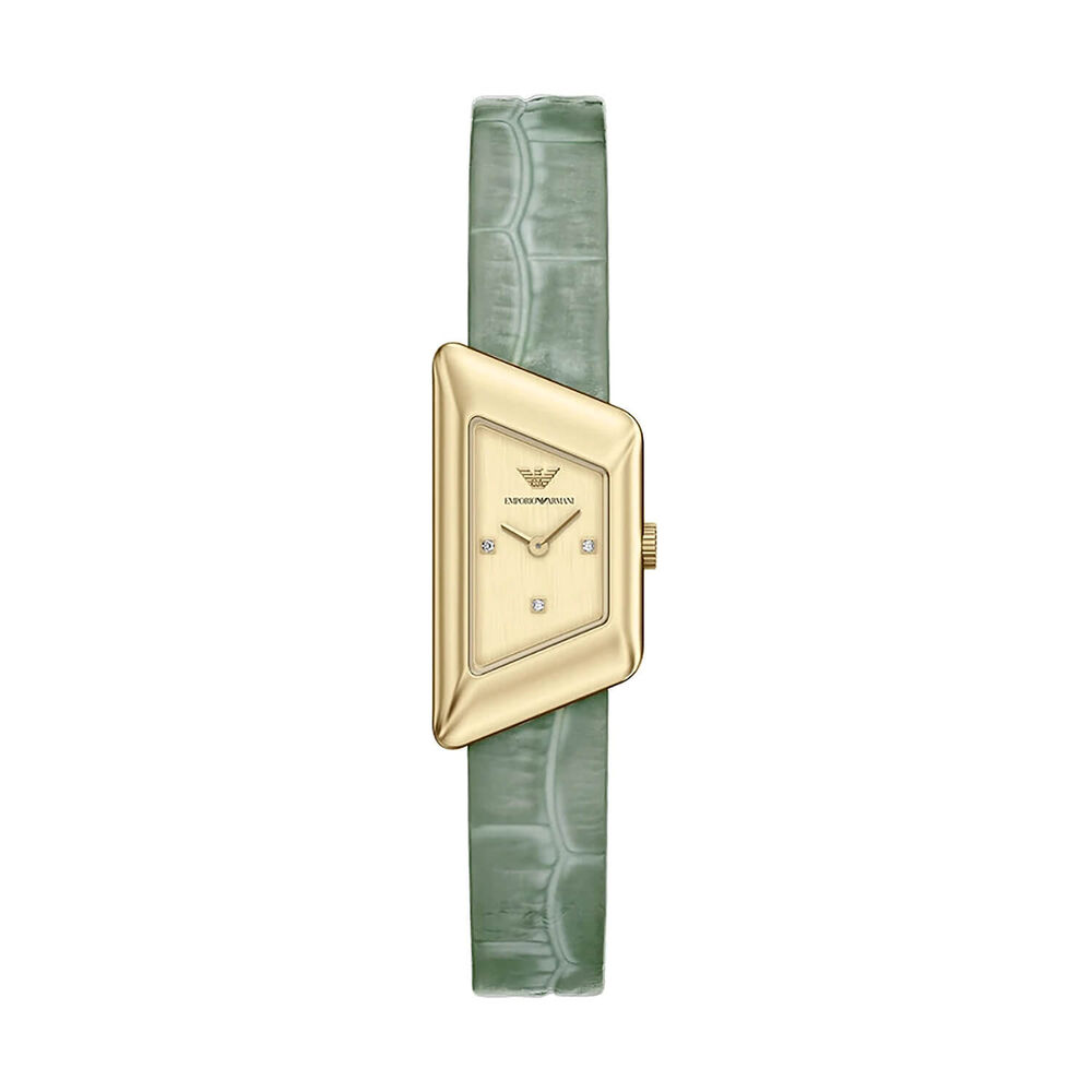 Emporio Armani 34x18mm Gold Tone Dial Green Leather Strap Watch
