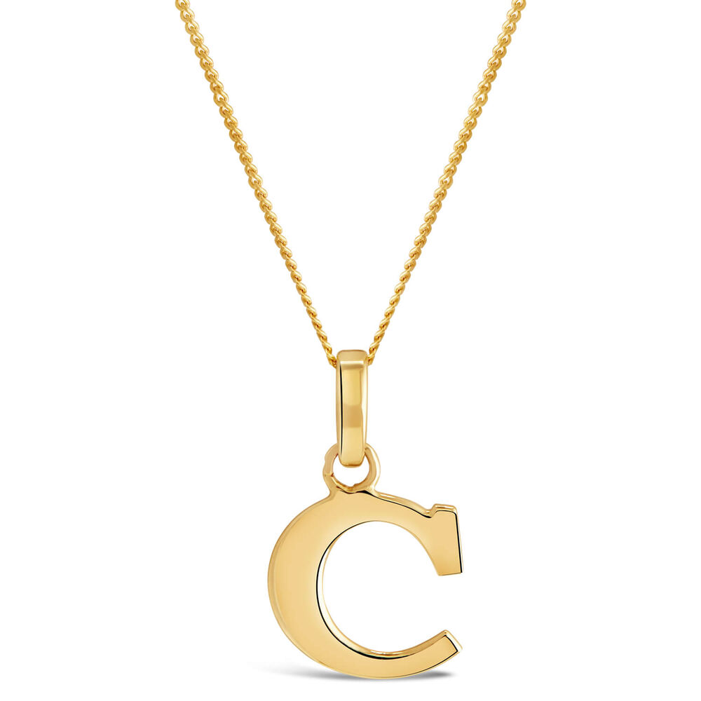 9ct Yellow Gold Plain Initial C Pendant (Chain Included)