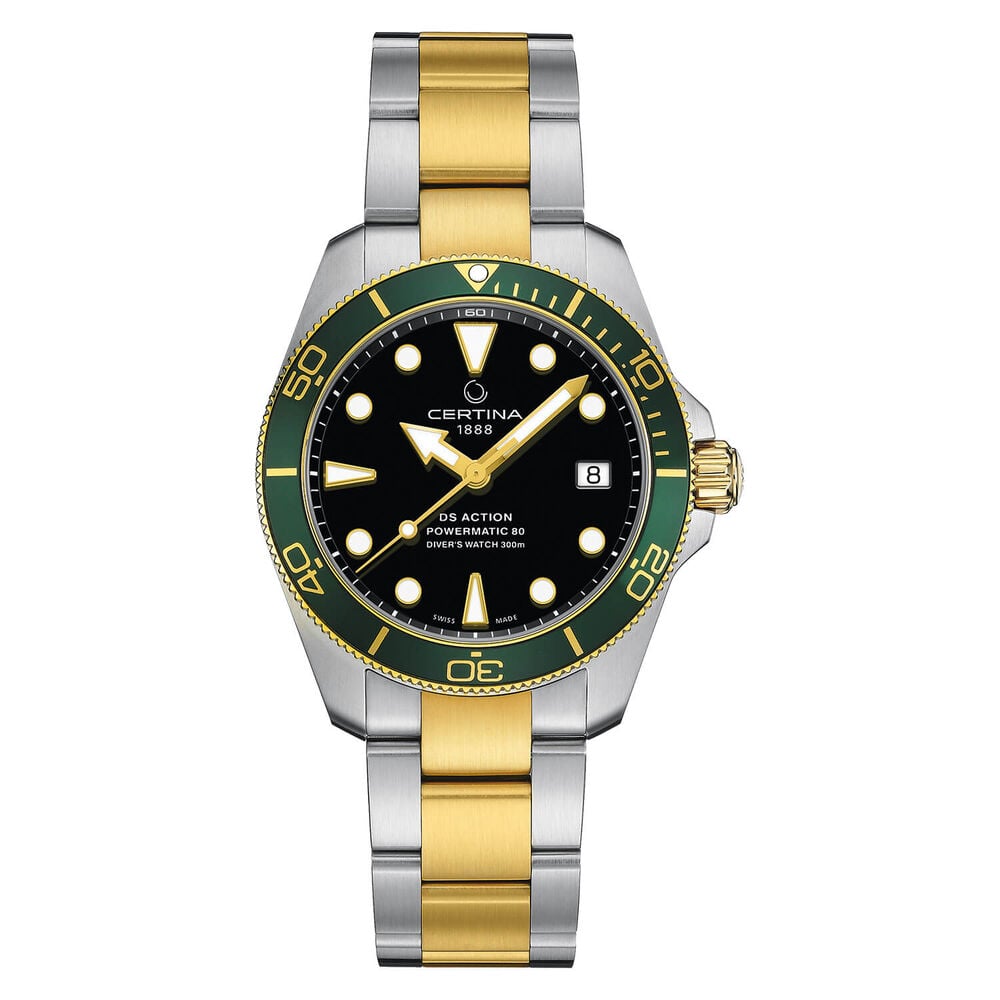 Certina DS Action Diver 38mm Dial Green Bezel Yellow Gold & Steel Bracelet Watch image number 0