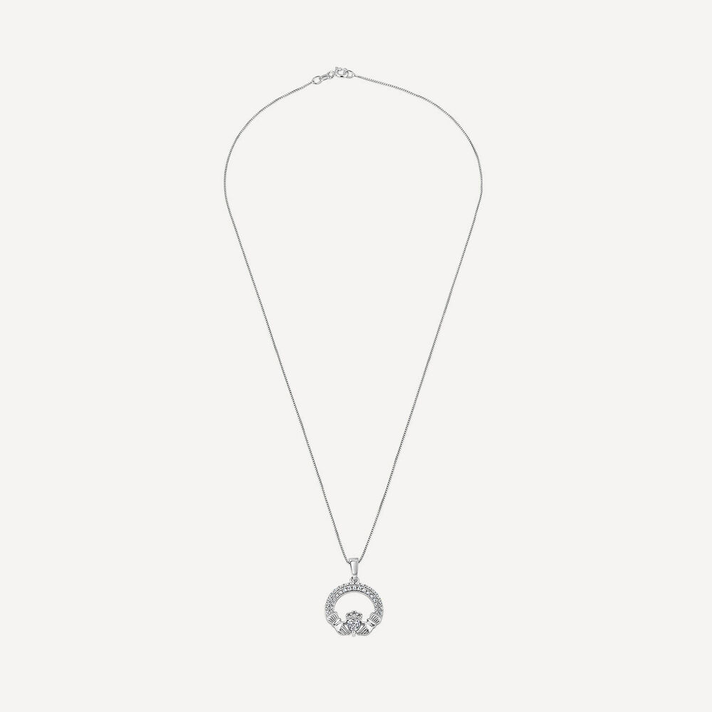 Sterling Silver April Birthstone Pave Cubic Zirconia Claddagh Pendant image number 2