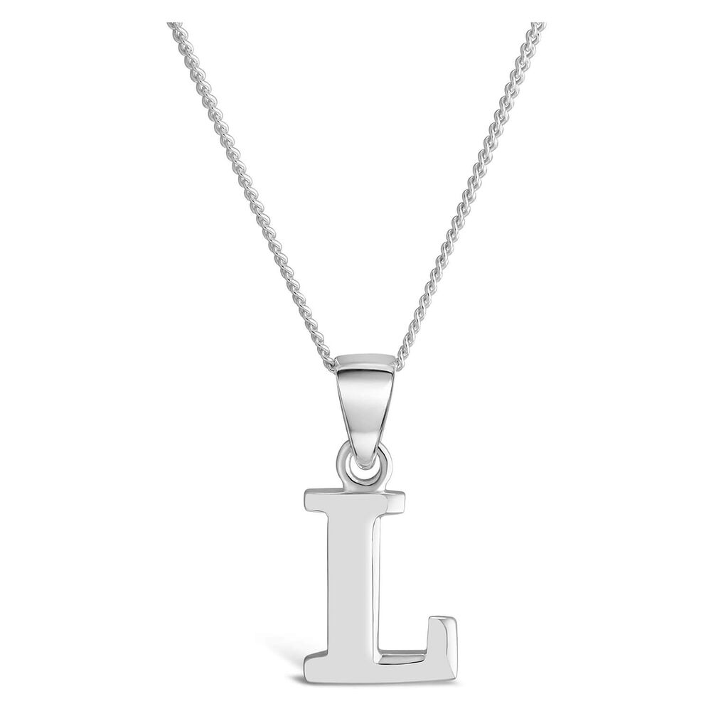Sterling Silver Block Initial L Pendant (Chain Included) image number 0