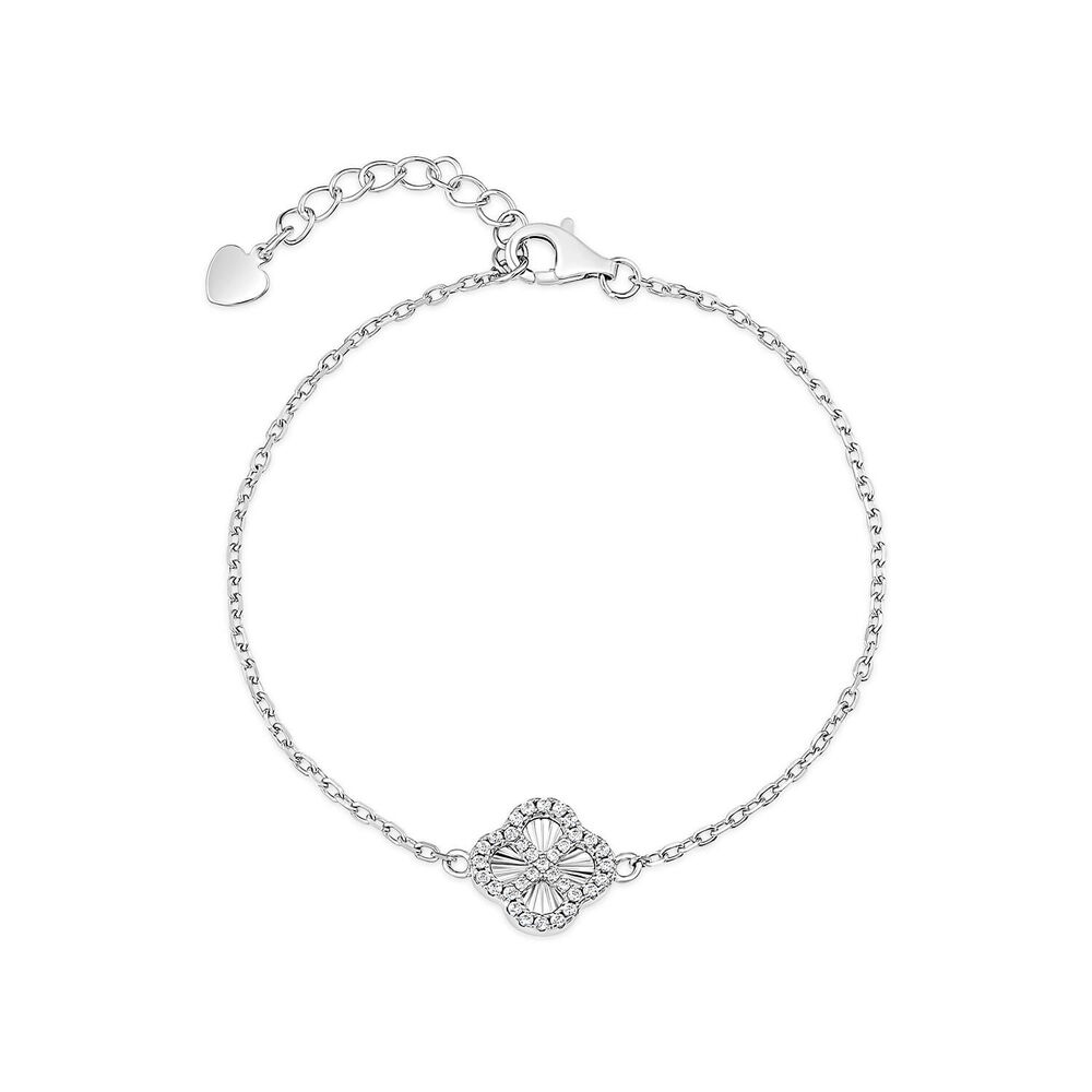 Sterling Silver Iridescent Centre Cubic Zirconia Clover Petal Bracelet
