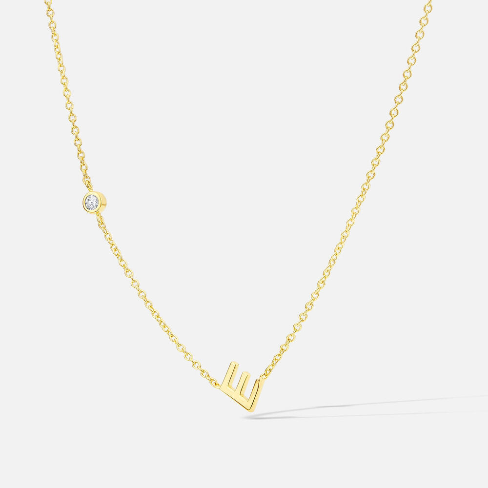 Yellow Gold Plated Vermeil Sterling Silver 0.06ct Lab Grown Diamond Initial E Necklet