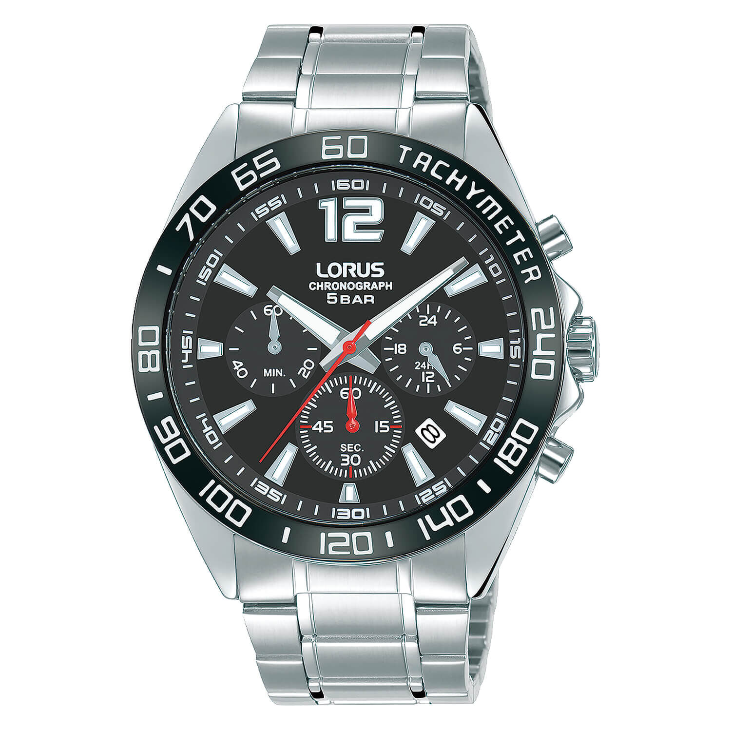 Lorus Black Chronograph Dial Stainless Steel Bracelet Mens Watch
