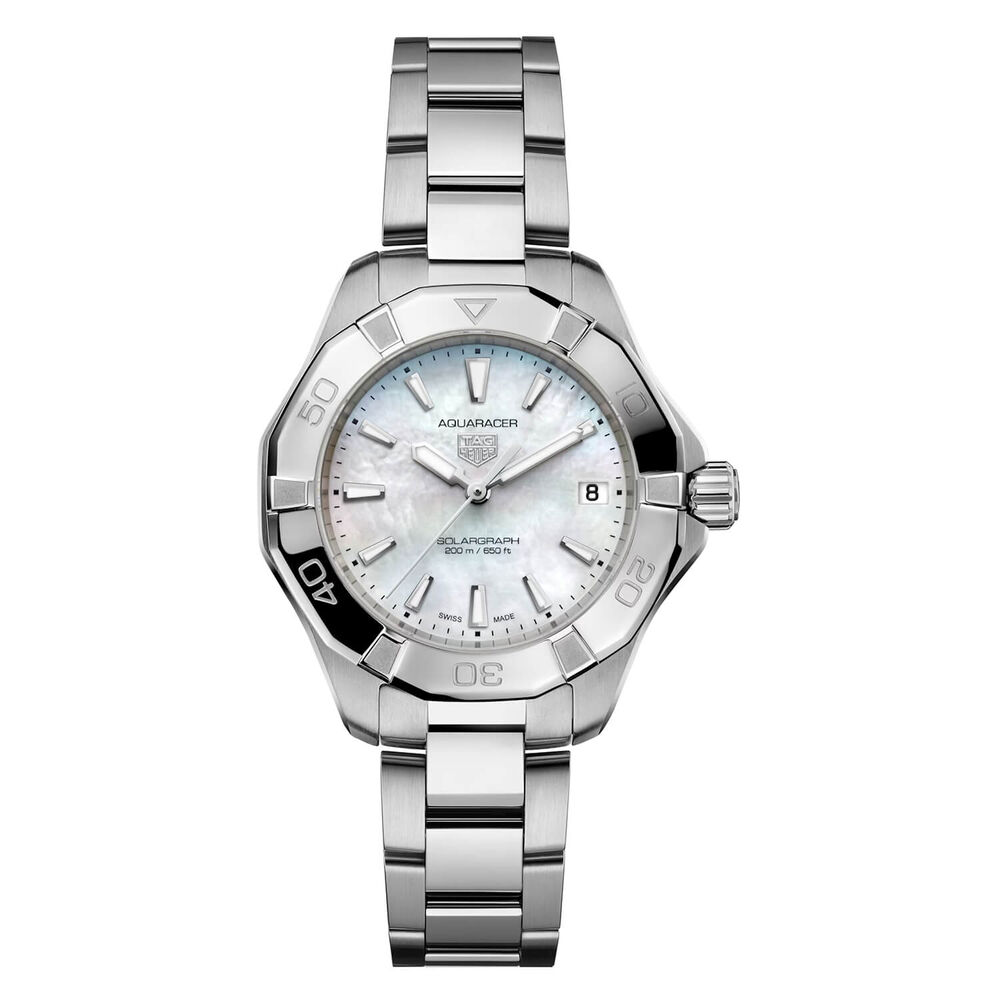 TAG Heuer Aquaracer Professional 200 Solargraph 34mm White MOP Dial Steel Bracelet Watch