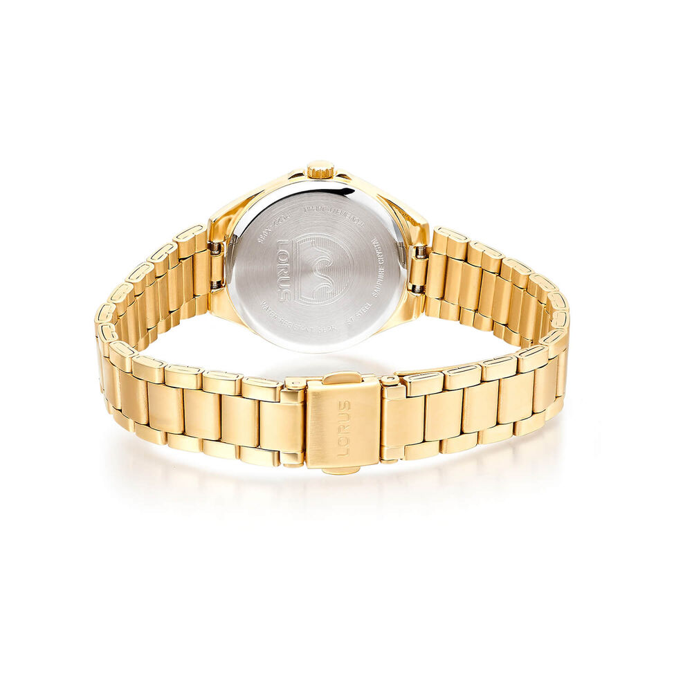 Lorus Quartz Ladies 28mm Champagne Dial Gold Tone Steel Bracelet Watch